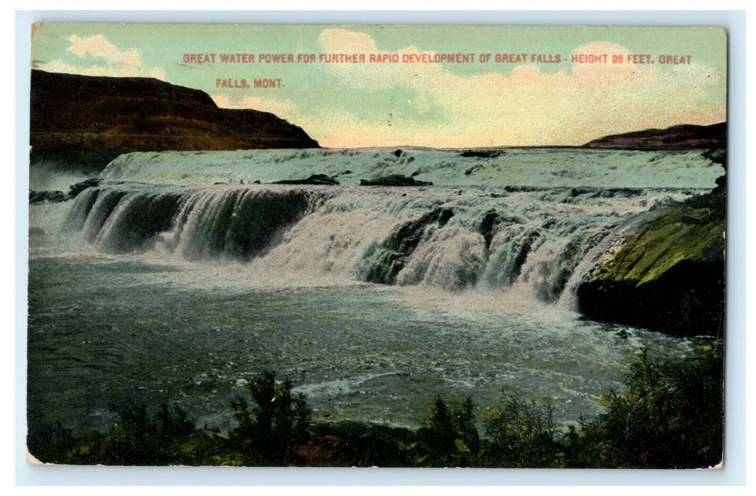 c1912 Roosevelt Wilson Political Comment Great Falls Montana Dam Postcard