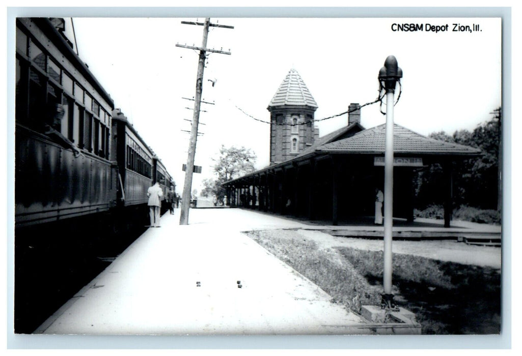 View Of Train Station Depot Zion Illinois IL RPPC Photo Vintage Postcard