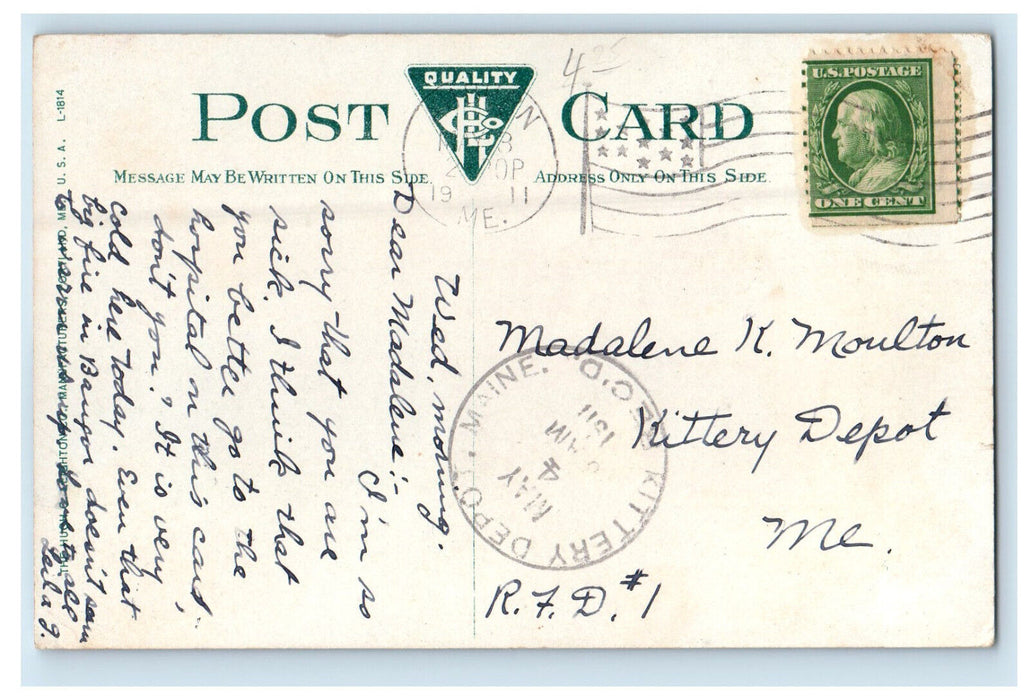 1911 Augusta General Hospital Augusta Maine ME Kittery Depot Maine ME Postcard