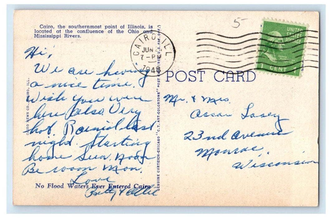 1948 Bird's Eye View Of Cairo Illinois IL Posted Vintage Postcard