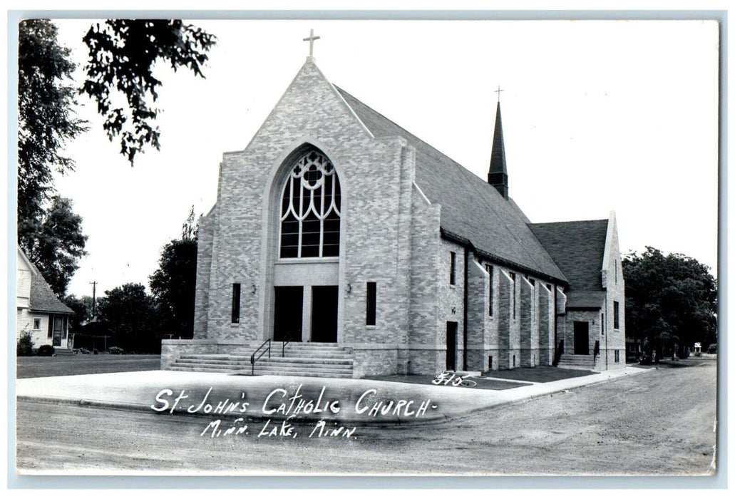 c1950's St. John's Catholic Church View Minnesota Lake MN RPPC Photo Postcard