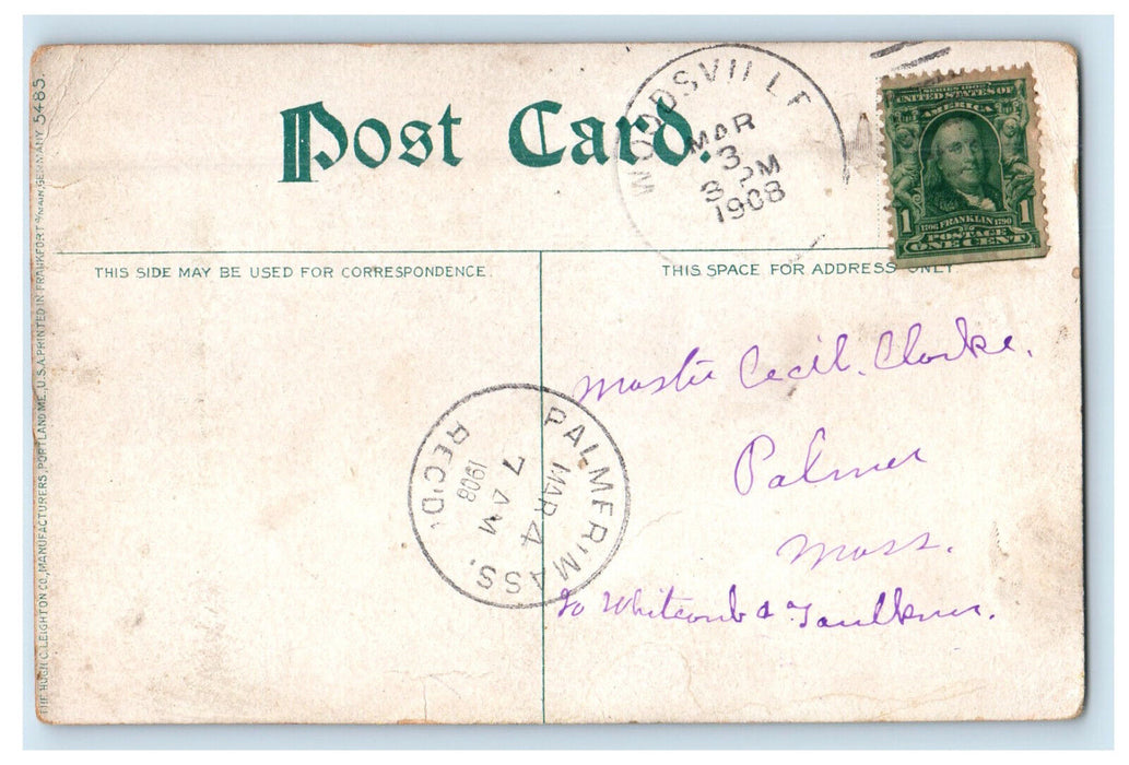 1908 Opera Block, Woodsville New Hampshire NH Palmer MA Posted Postcard