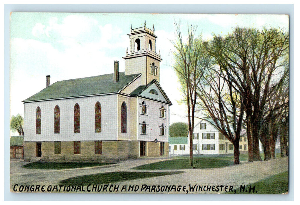 c1910 Congregational Church and Parsonage, Winchester NH Antique Postcard