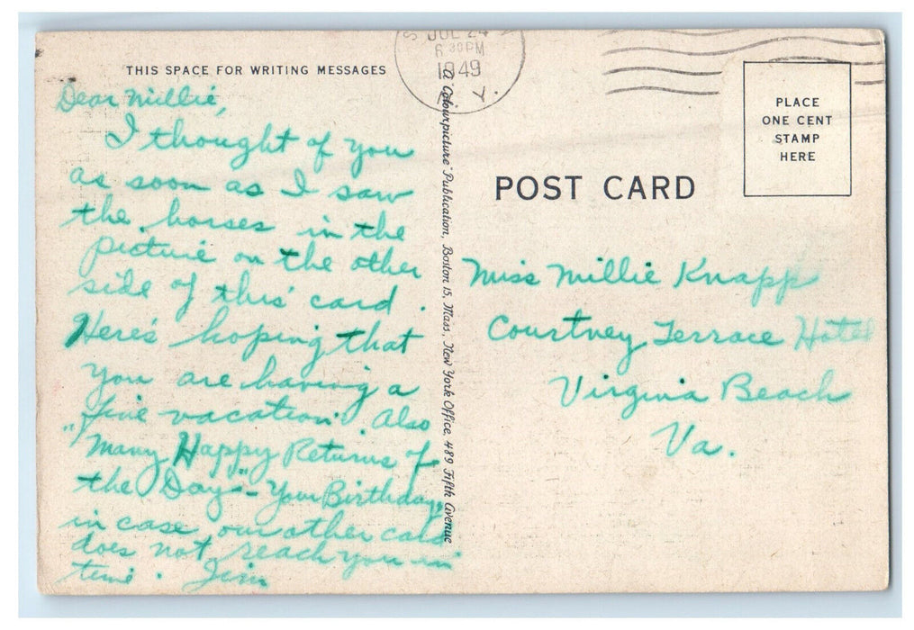 1949 Greetings from North Sea Southhampton Long Island New York NY Postcard