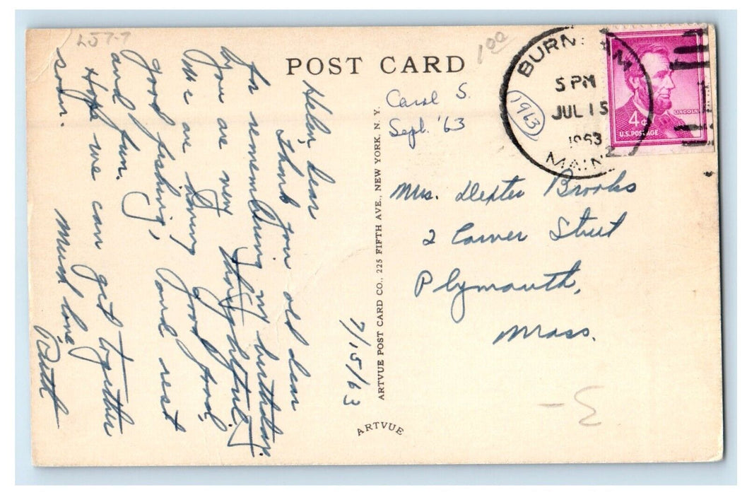1963 Royal Pines Lodge & Cottages Lake Winnecock Burnham Maine ME Postcard