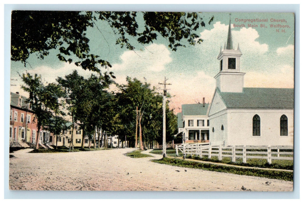 1910 Congregational Church South Main St. Wolfeboro New Hampshire NH Postcard