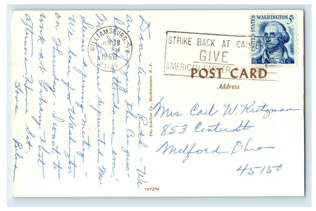 1968 Keep U.S.A First Son Of The Revolution Williamsburg Virginia VA Postcard