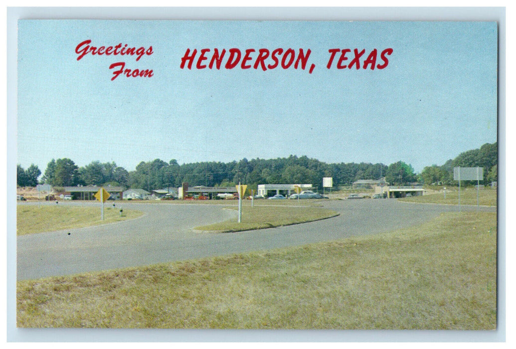 c1950s Road View, Greetings from Henderson Texas TX Unposted Postcard