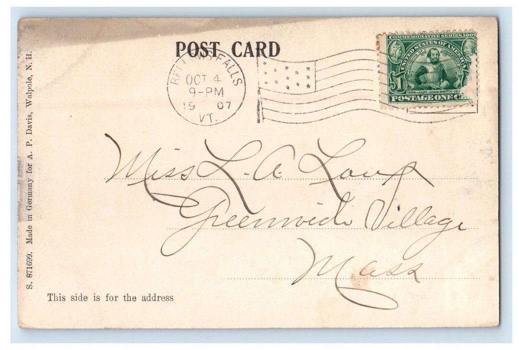 1907 South Main Street, Walpole New Hampshire NH Antique Posted Postcard