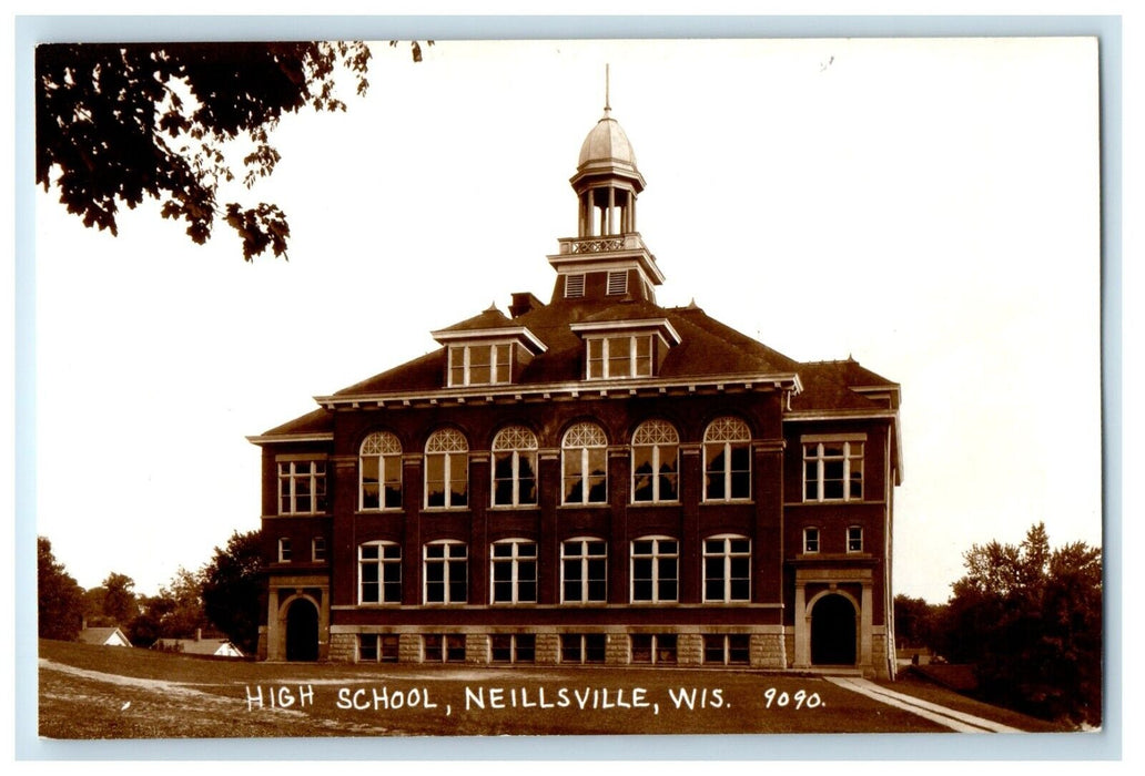 Neillsville Wisconsin WI, High School Building View RPPC Photo Vintage Postcard