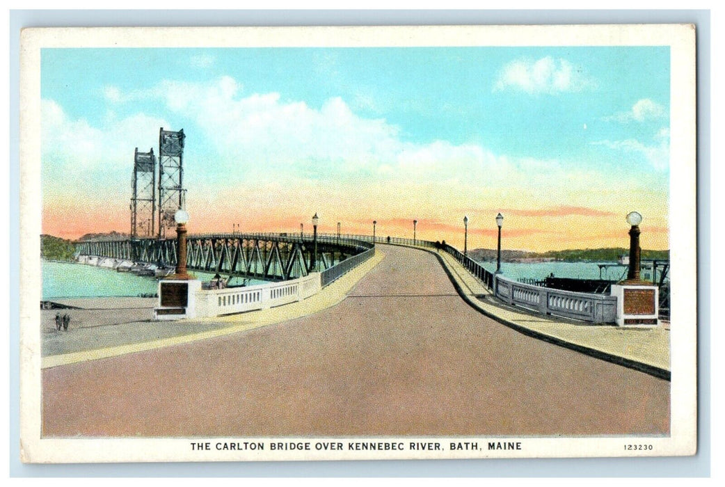 The Carlton Bridge Over Kennebec River Bath Maine ME Unposted Vintage Postcard