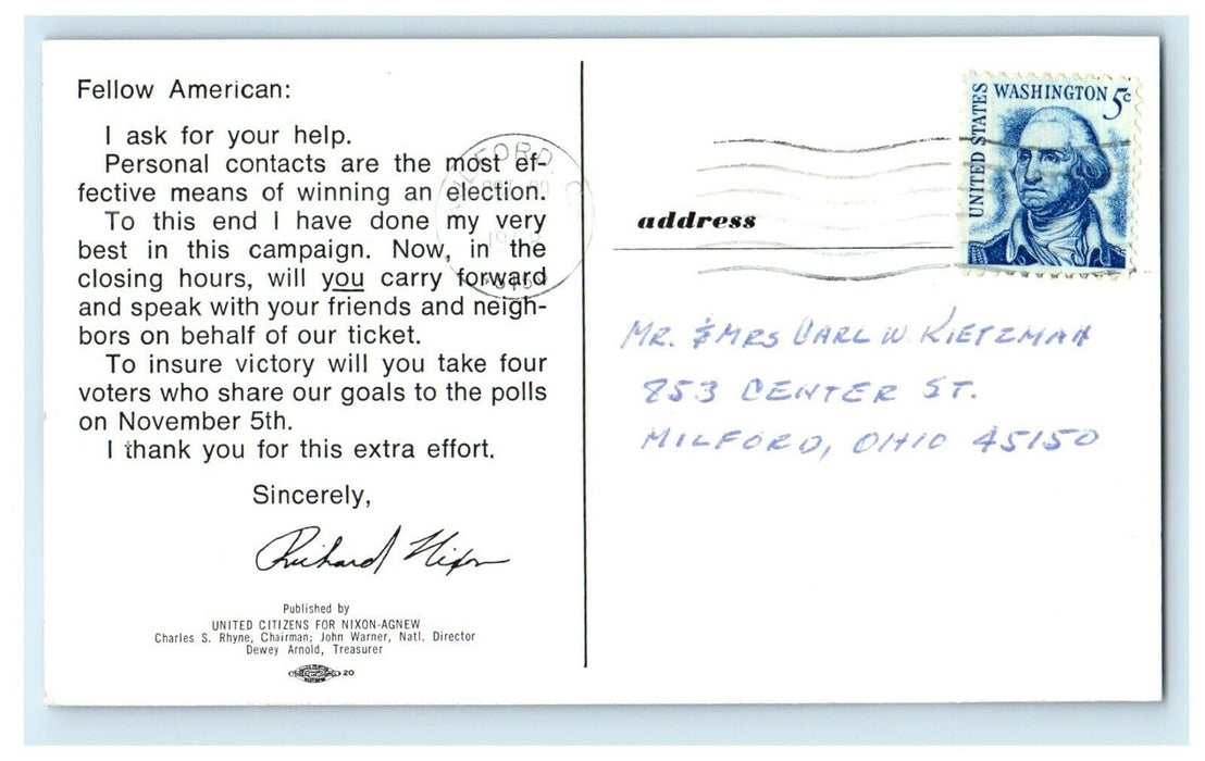 1972 Richard Nixon Political Advertising Campaign President Piano Postcard