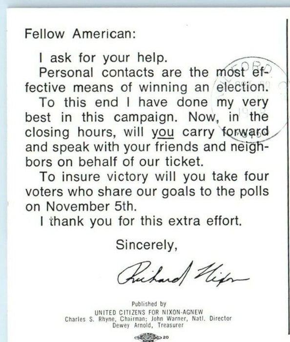 1972 Richard Nixon Political Advertising Campaign President Piano Postcard