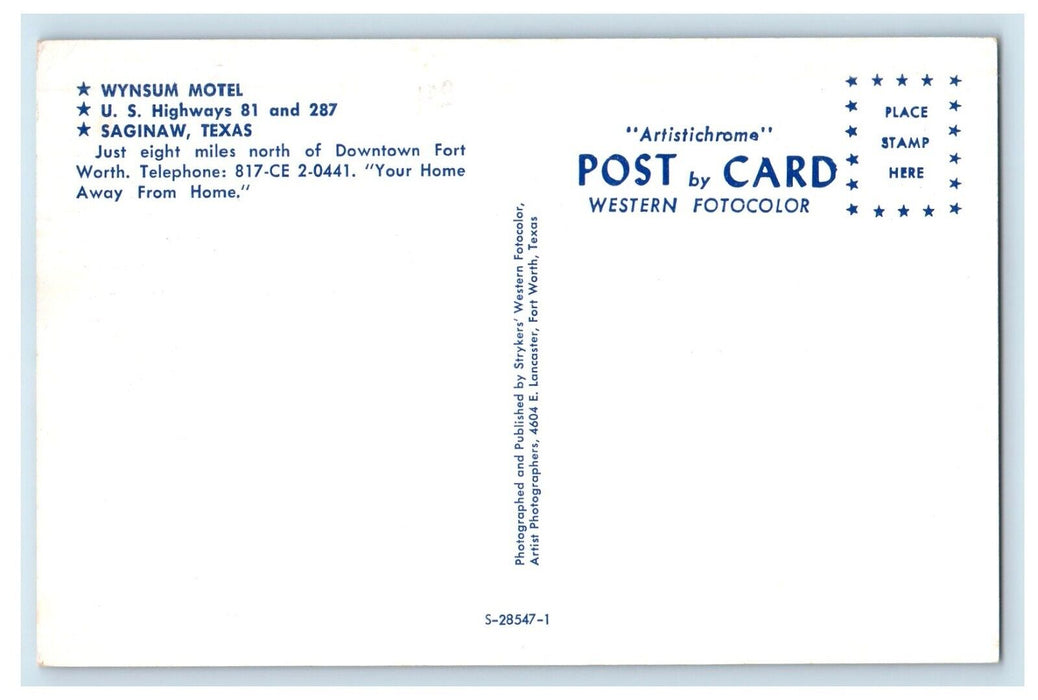 c1960s Wynsum Motel Saginaw Texas TX Unposted Vintage Artistichrome Postcard