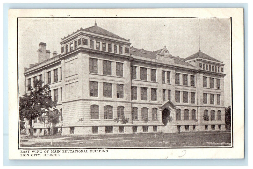 c1905 East Wing Of Main Educational Building Zion City Illinois IL Postcard
