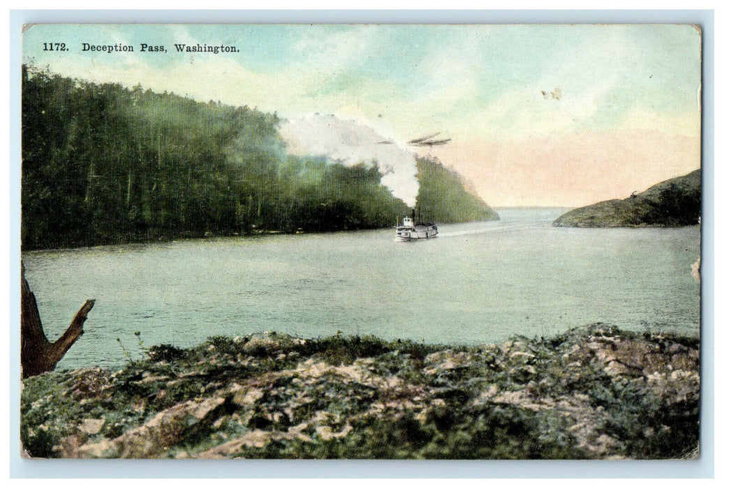 1909 Steamboat, Deception Pass, Washington DC Antique Posted Postcard