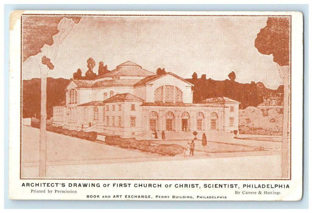 c1910 Architect Drawing Church Of Christ Scientist Philadelphia PA Postcard