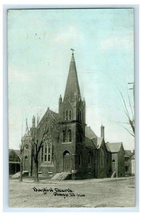 1911 Baptist Church, Olney Illinois IL Antique Posted Postcard