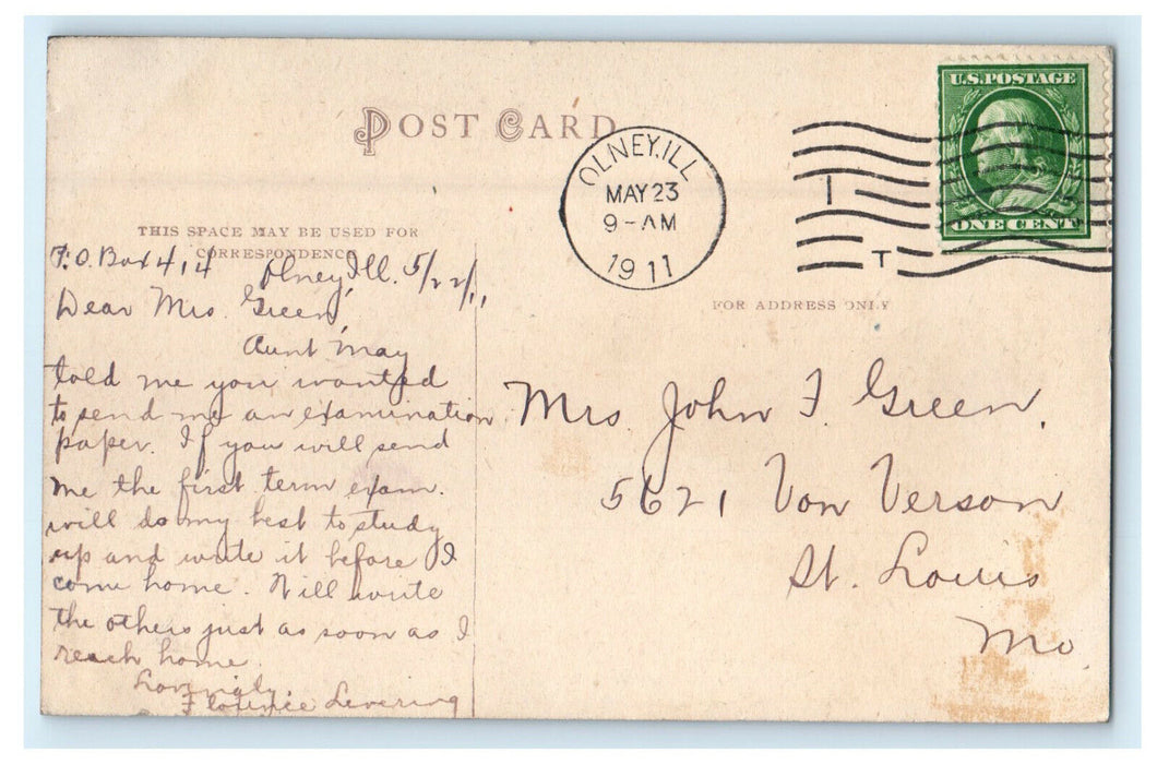 1911 Baptist Church, Olney Illinois IL Antique Posted Postcard