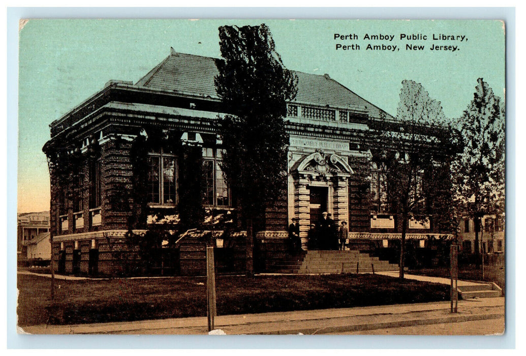 1916 Perth Amboy Public Library, Perth Amboy New Jersey NJ Posted Postcard