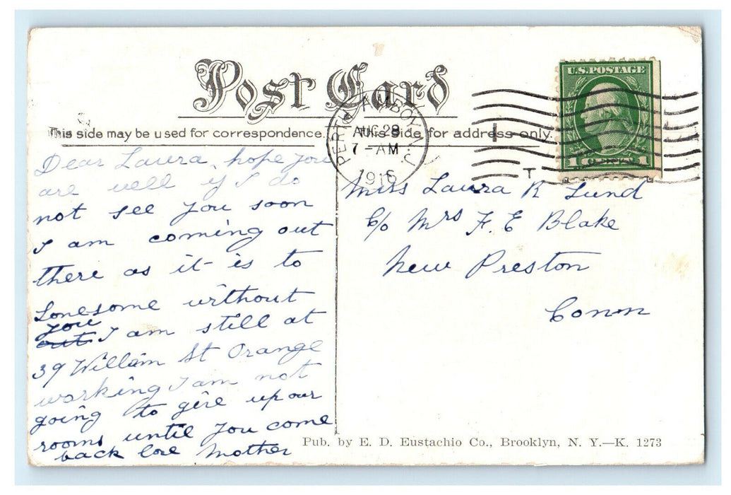 1916 Perth Amboy Public Library, Perth Amboy New Jersey NJ Posted Postcard