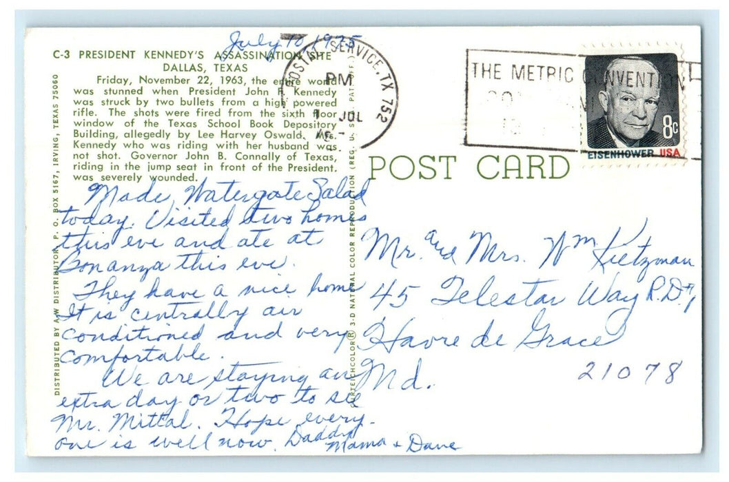Assassination Site President John F. Kennedy Political Advertising Postcard