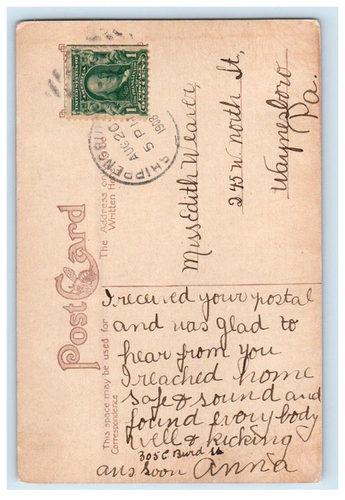 1908 High School Shippensburg Pennsylvania PA Posted Antique Postcard