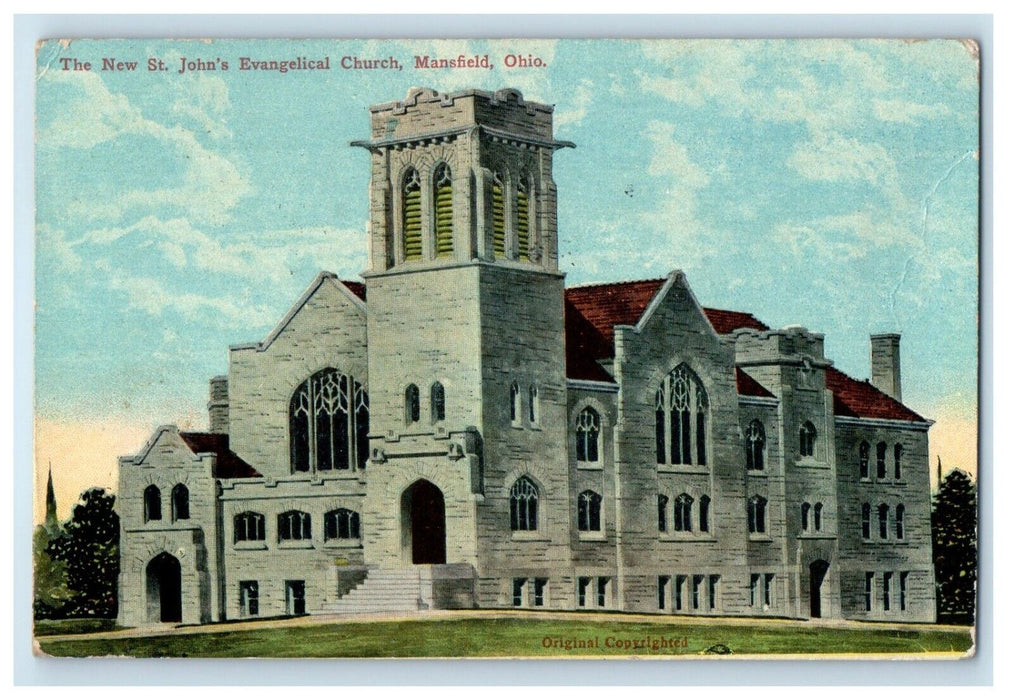 1912 The New St. John's Evangelist Church Mansfield Ohio OH Antique Postcard