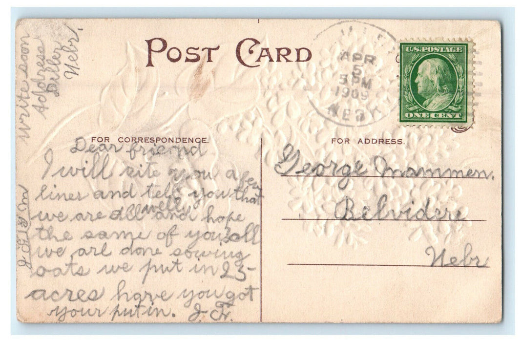 1909 Flower Printed Greetings from Lanham Nebraska NE Antique Posted Postcard