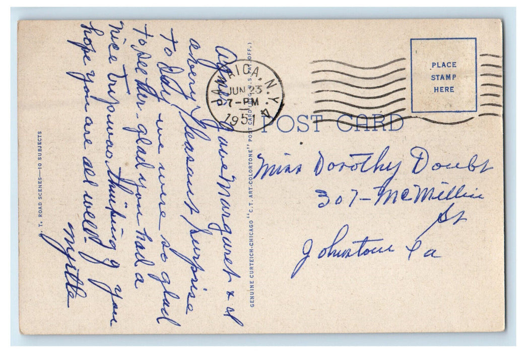 1951 Road View, Greetings from Jamaica Long Island New York NY Postcard