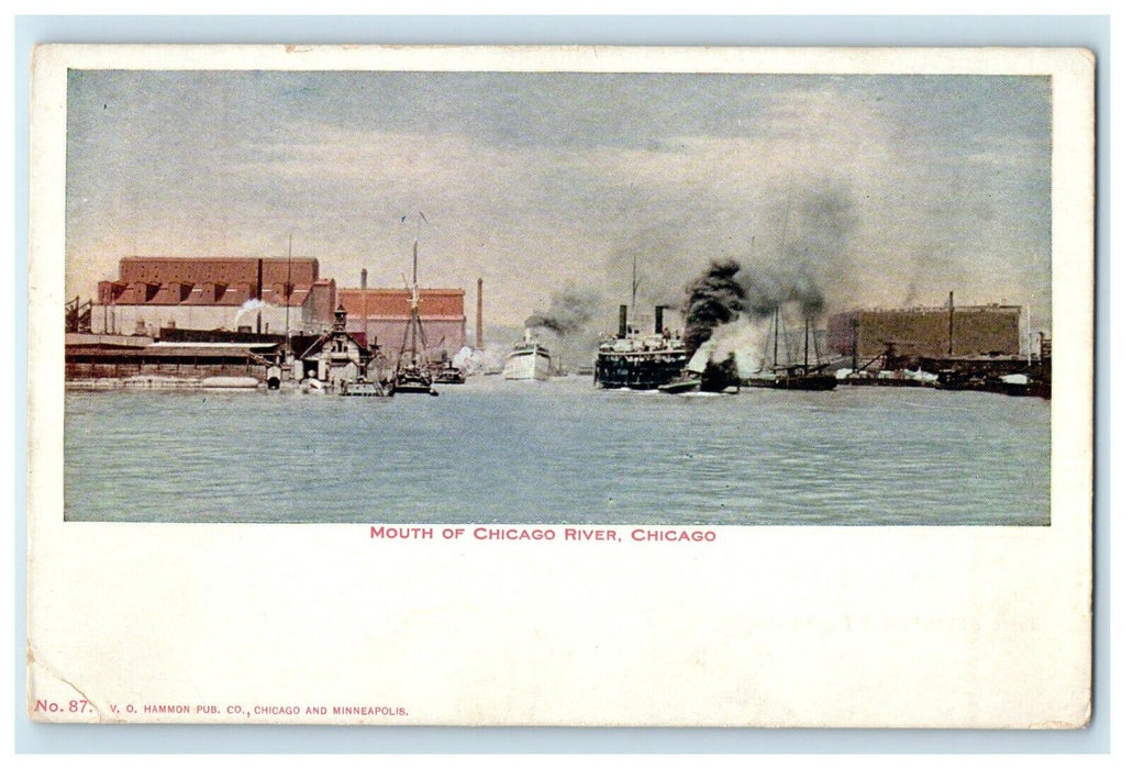 c1905 Mouth Of Chicago River Steamboat Steamer Chicago Illinois IL Postcard
