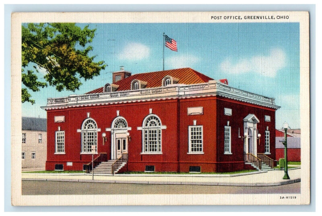 1937 Street View Of Post Office Greenville Ohio OH Posted Vintage Postcard