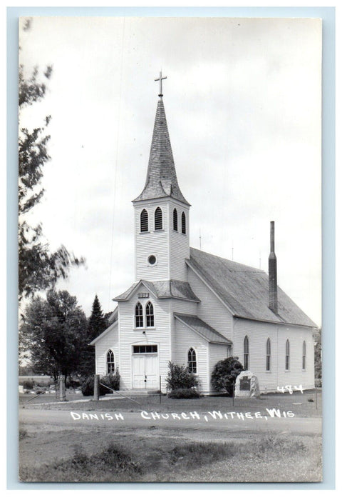 c1940's View Of Danish Church Withee Wisconsin WI RPPC Photo Vintage Postcard
