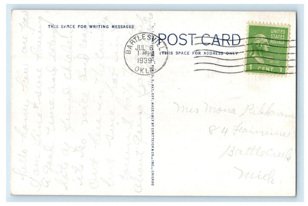 1939 View Of Post Office Bartlesville Oklahoma OK Posted Vintage Postcard