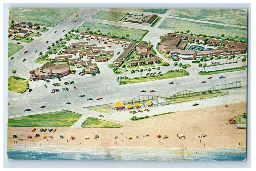 Aerial View The Jack Tar Hotel Cars Galveston Texas TX Vintage Postcard