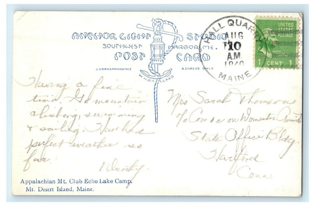 1940 Echo Lake Camp Desert Island Maine ME Hall Quarry RPPC Photo Postcard