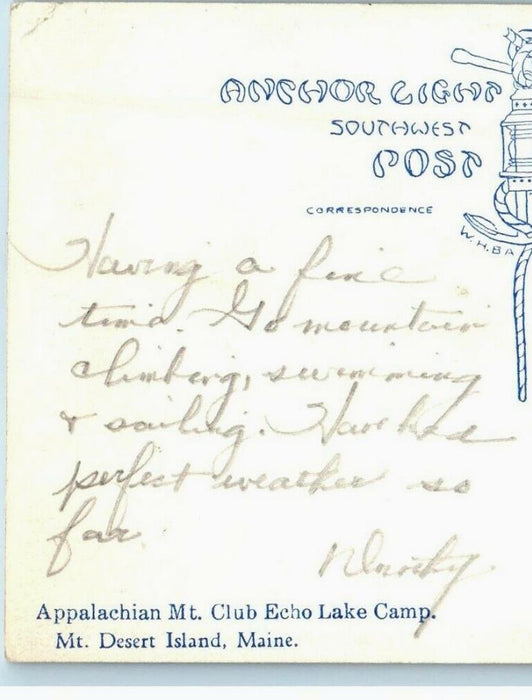 1940 Echo Lake Camp Desert Island Maine ME Hall Quarry RPPC Photo Postcard