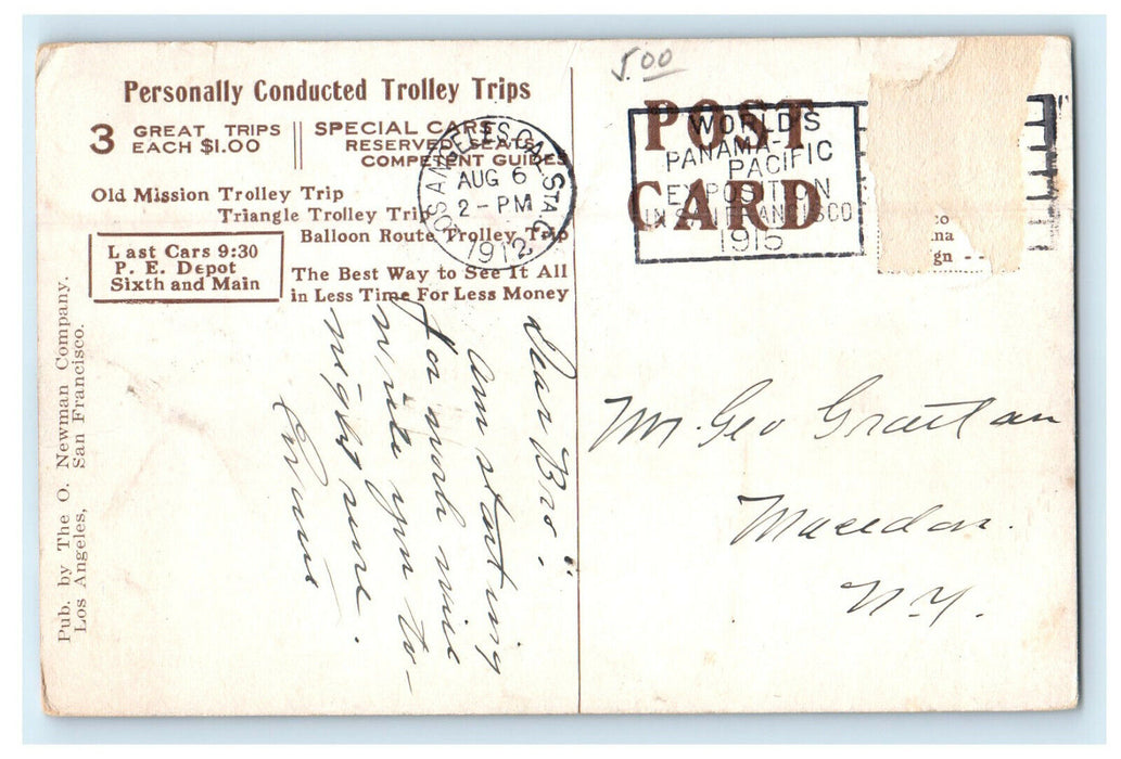 1912 Lookout Mountain Inn Los Angeles California CA Advertising Cancel Postcard