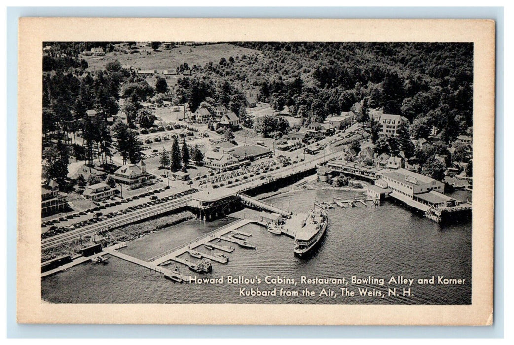 The Weirs NH, Howard Ballou's Cabins Restaurant Korner Kubbard From Air Postcard