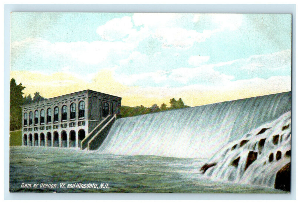 c1910s Dam At Vernon Vermont and Hinsdale New Hampshire NH Unposted Postcard