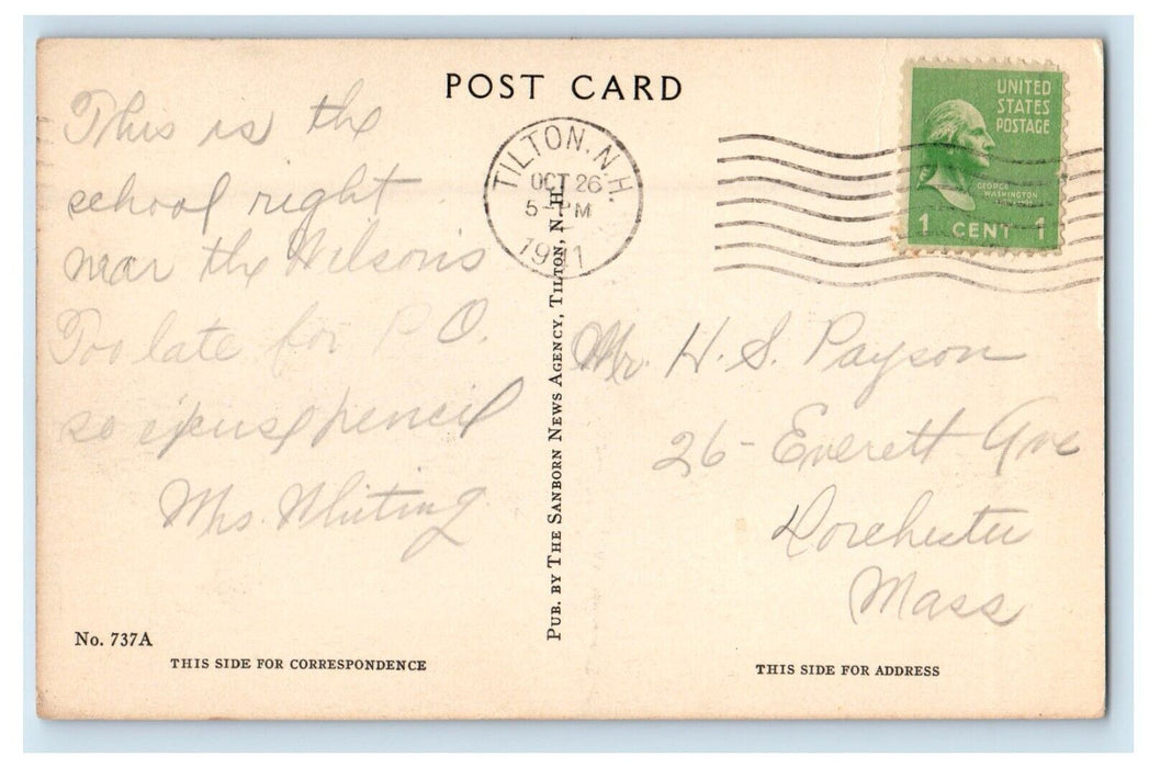 1941 View Of Tilton School Building Tilton New Hampshire NH Vintage Postcard