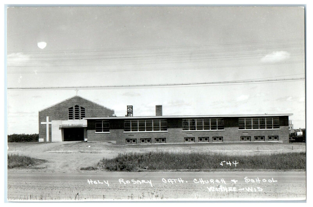 c1950's Holy Rosary Cathedral Church And School Withee WI RPPC Photo Postcard