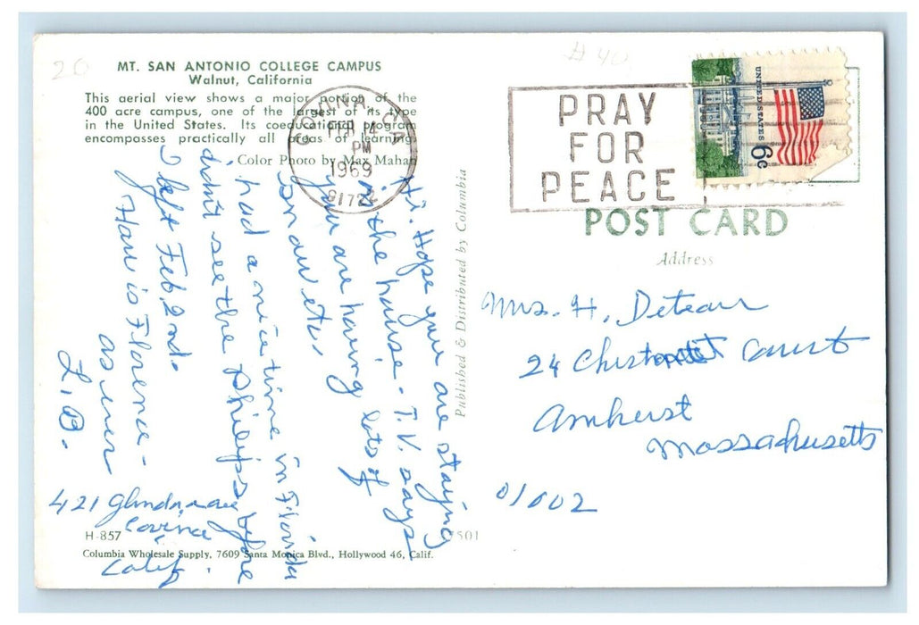 1969 Aerial View Of Mt. San Antonio College Campus Walnut California CA Postcard