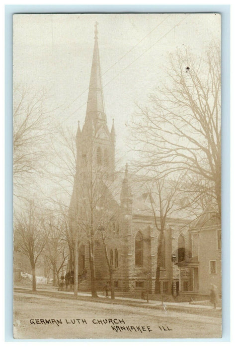 c1910 German Lutheran Church Kankakee Illinois IL Antique RPPC Photo Postcard