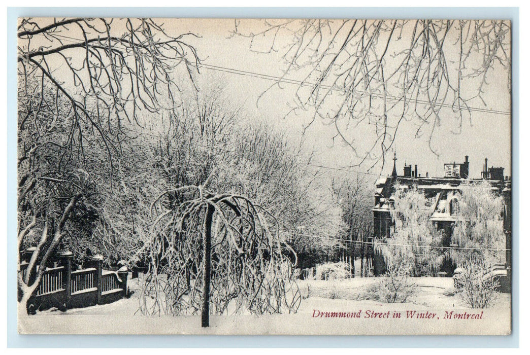 c1910s Drummond Street in Winter, Montreal Quebec Canada Foreign Postcard