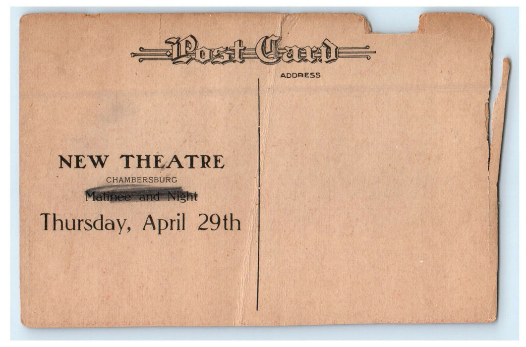c1910s Twin Beds New Theatre Chambersburg Pennsylvania PA Advertising Postcard