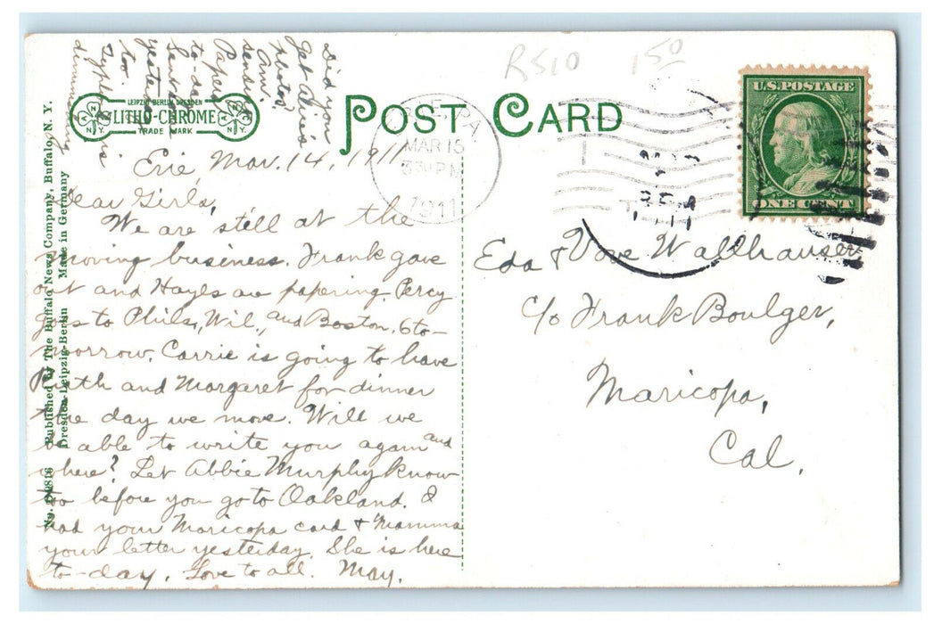 1911 St. Peter's Cathedral, Erie Pennsylvania PA Posted Antique Postcard