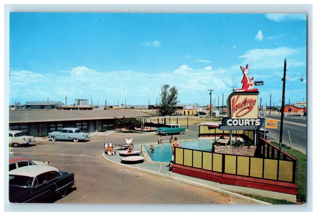 Midland Texas TX, Kangaroo Courts Swimming Pool Cars Unposted Vintage Postcard
