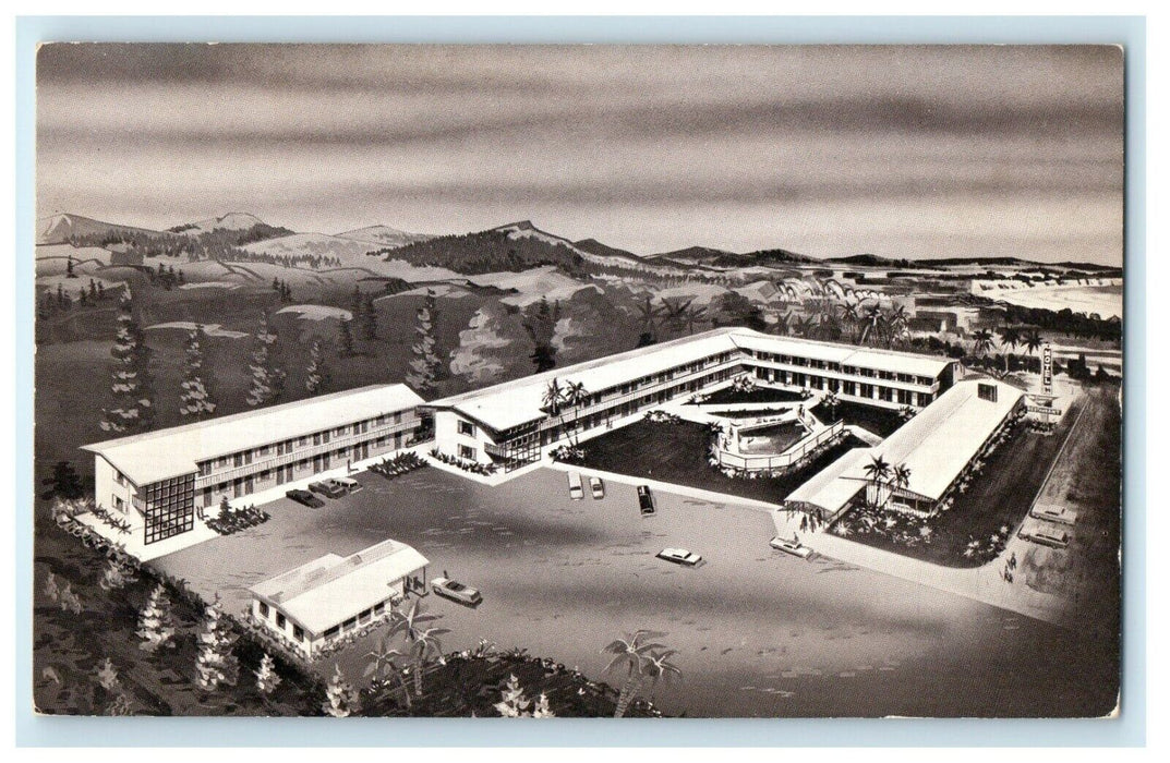 c1950's San Simon California Ca, Lodge Motel Cars Aerial View Postcard