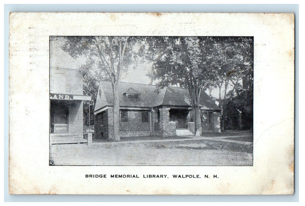 1914 Bridge Memorial Library Walpole New Hampshire NH Antique Posted Postcard